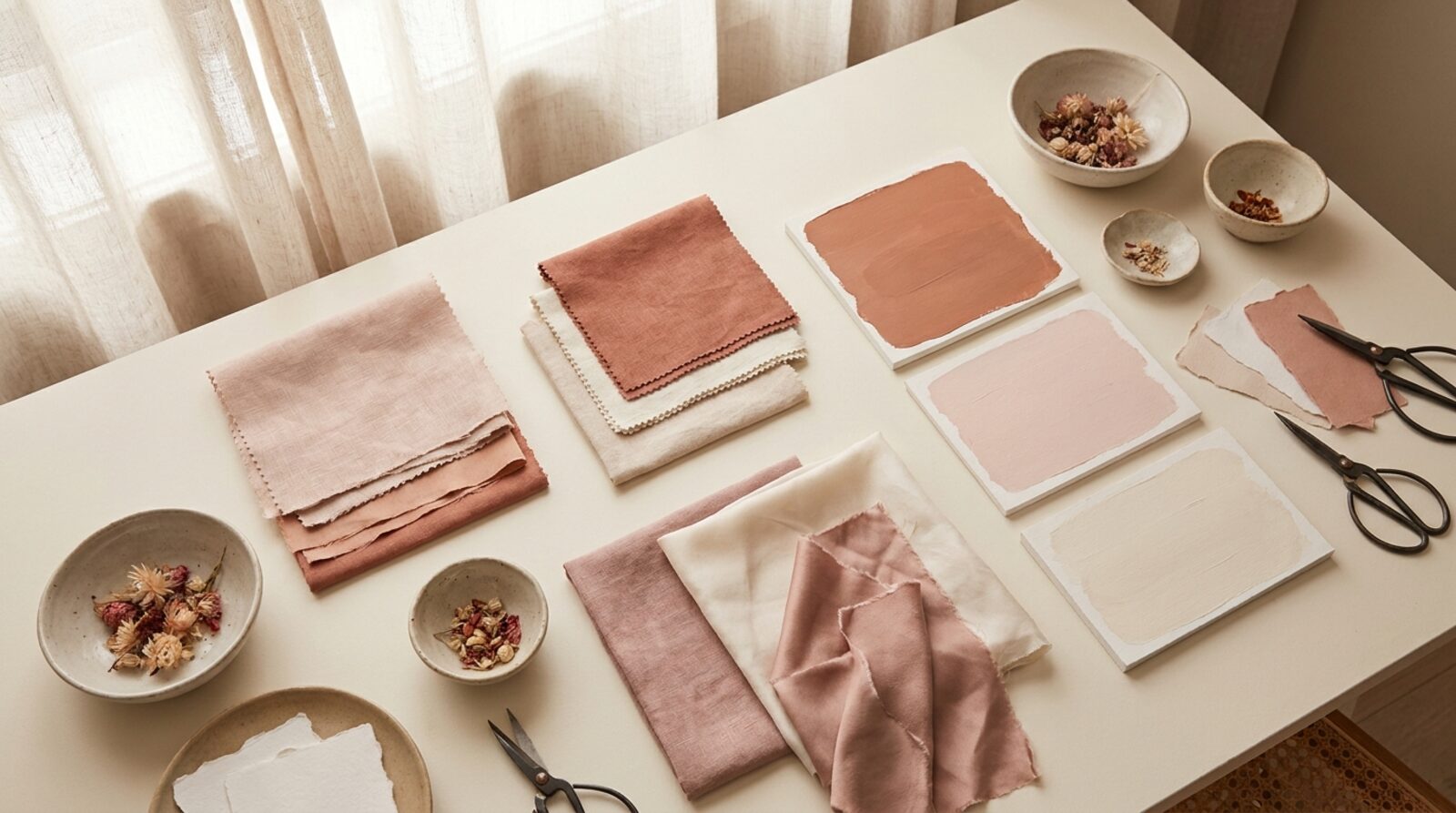 Warm cream branding studio mood board flatlay