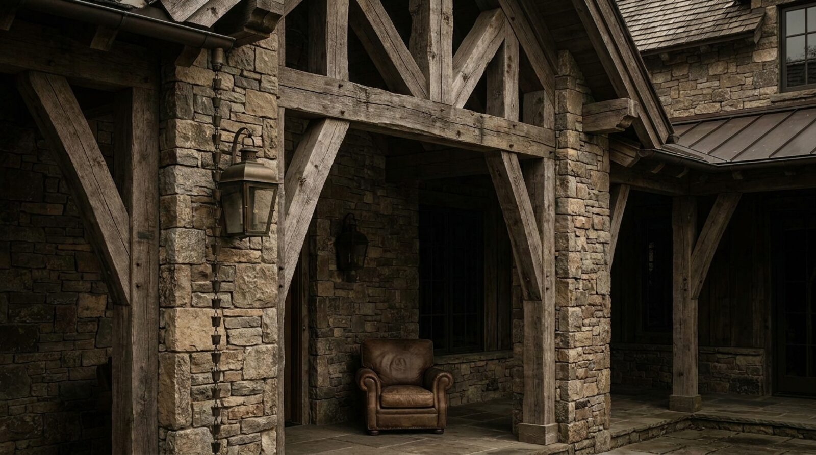 Luxury heritage home architectural detail in timber and stone