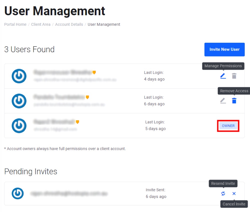 The User Management screen and the invite button
