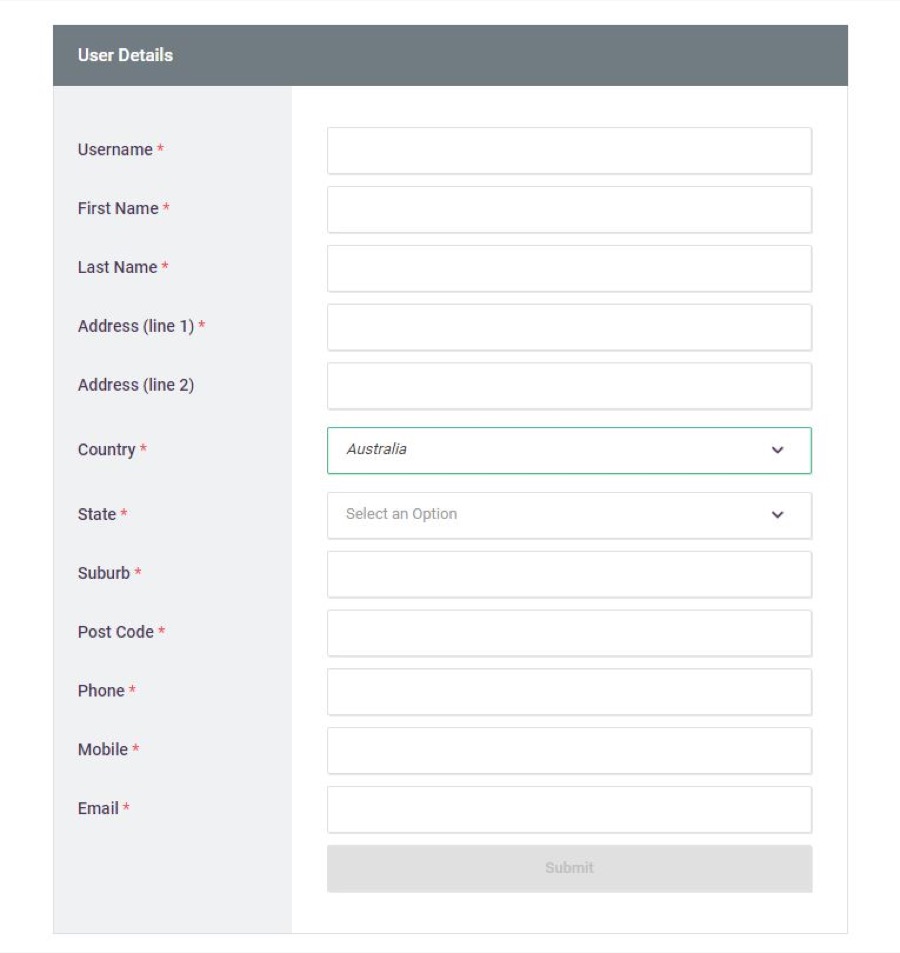 The Users tab, where you create the new user