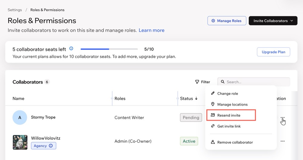 Roles and Permissions in your Wix site dashboard