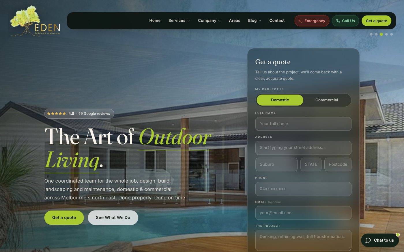 Eden Building and Landscaping website built by Scalus