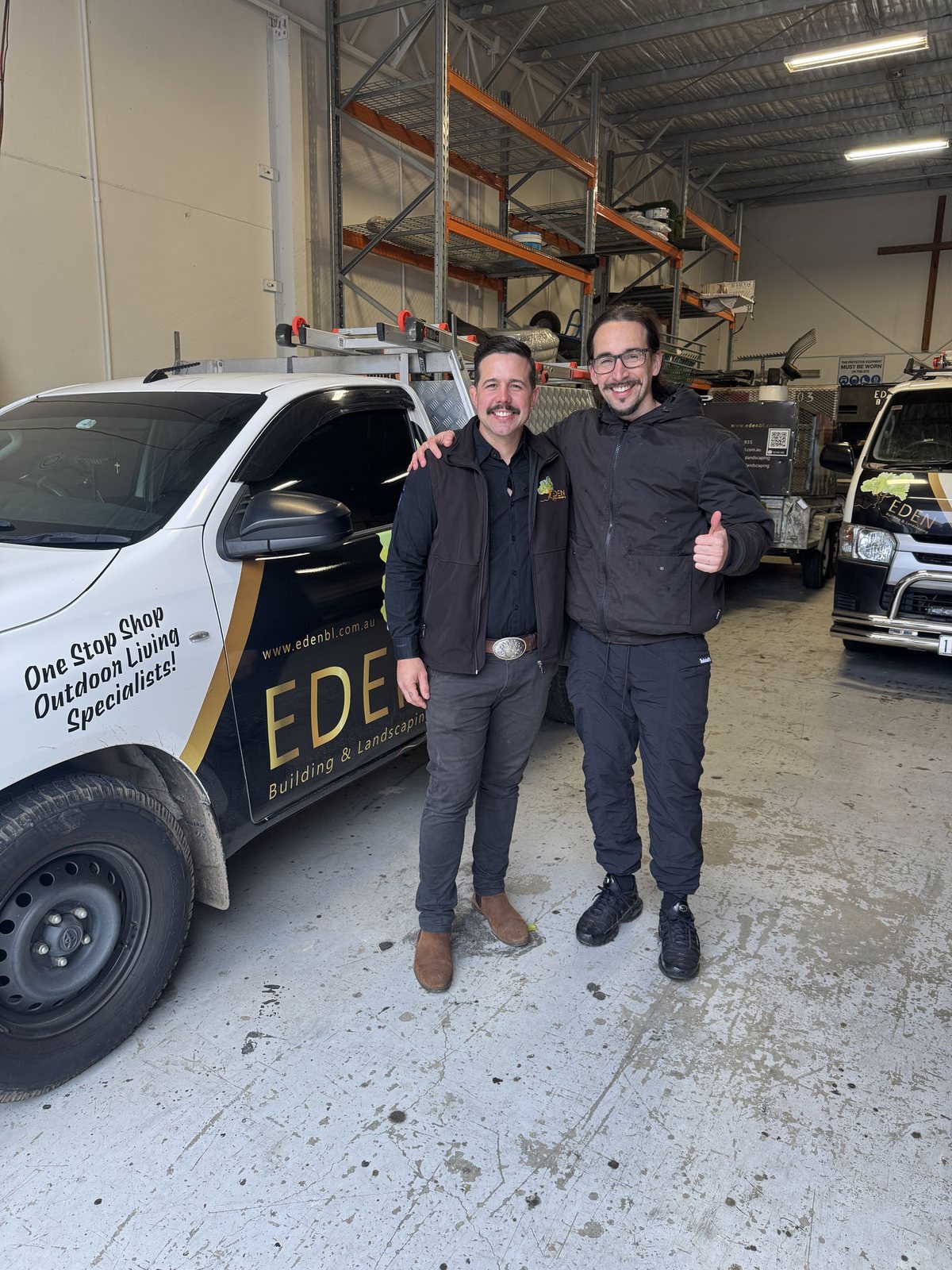 Tim from Scalus with the Eden Building and Landscaping team at their yard in Greensborough