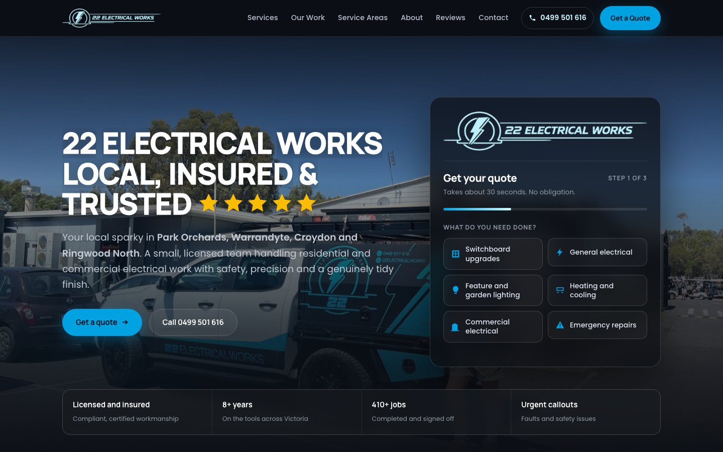 22 Electrical Works website built by Scalus