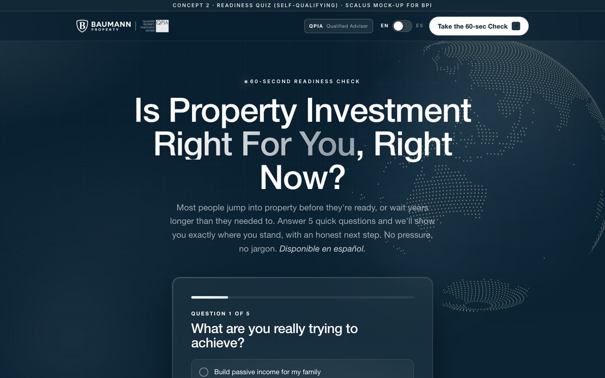 Baumann Property investment funnel website built by Scalus