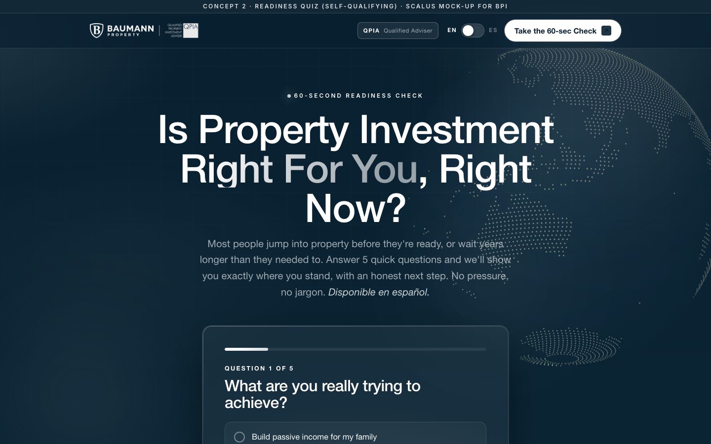 Baumann Property readiness quiz landing page built by Scalus