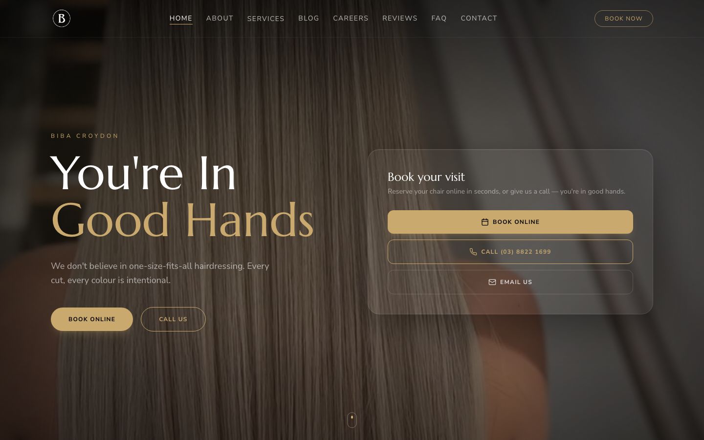 Biba Croydon salon website concept built by Scalus