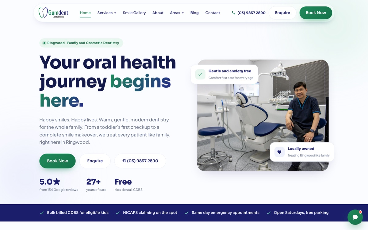 Gumdent Dental Clinic Ringwood website built by Scalus