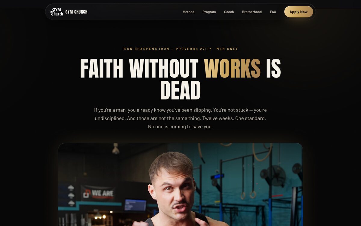 Gym Church fitness coaching website built by Scalus
