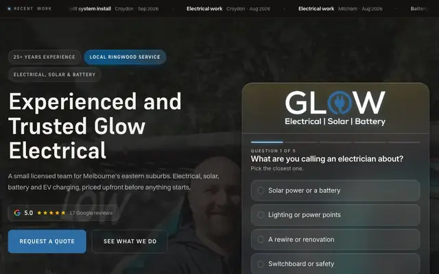 Glow Electrical website built by Scalus