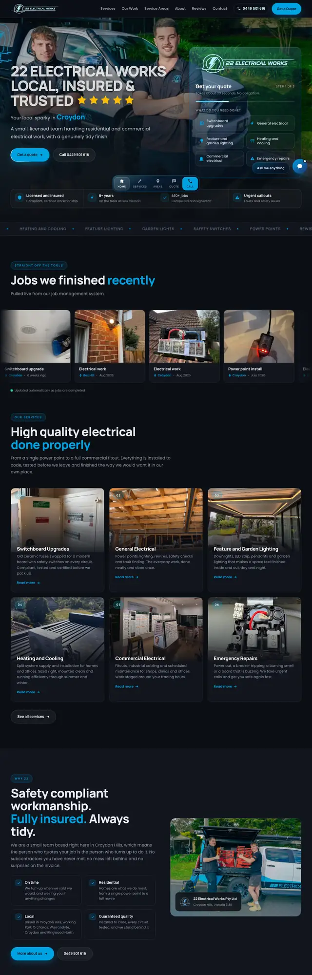 The 22 Electrical Works website, built by Scalus