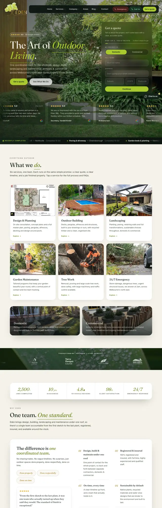 The Eden Building and Landscaping website, built by Scalus