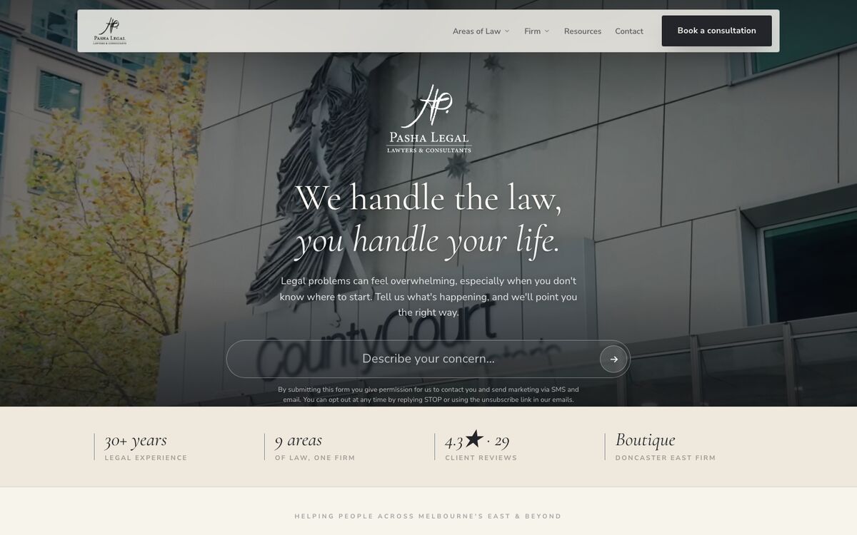 The Pasha Legal website, built by Scalus