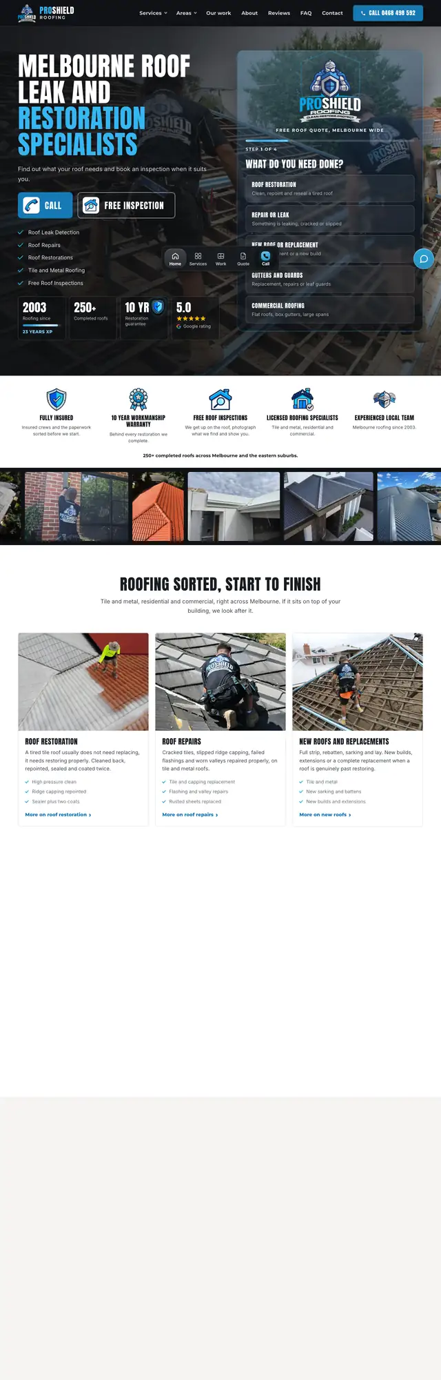 The ProShield Roofing website, built by Scalus