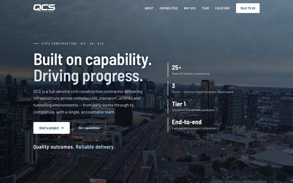 Quality Civil Solutions website homepage built by Scalus