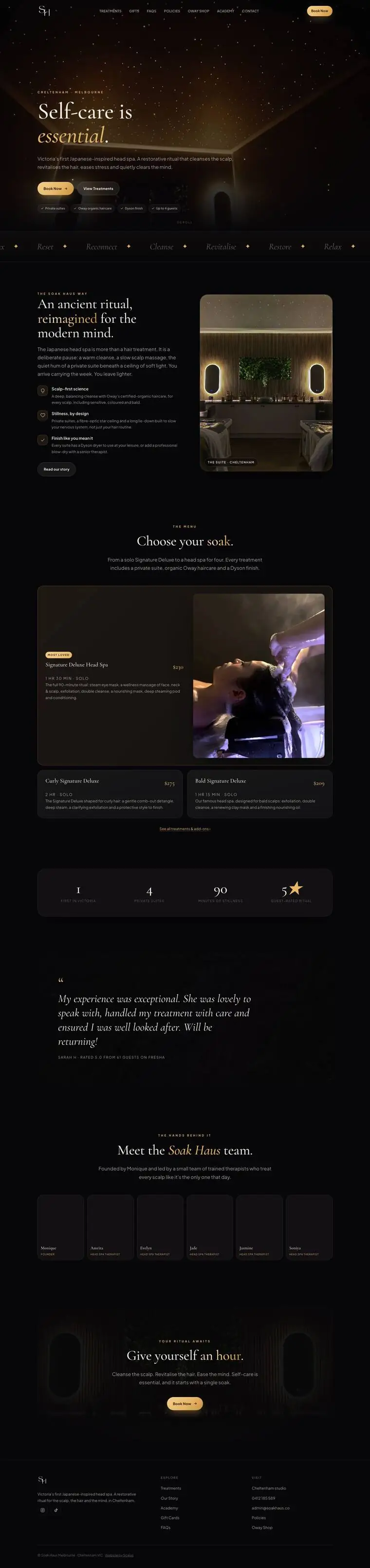 Soak Haus head spa website built by Scalus