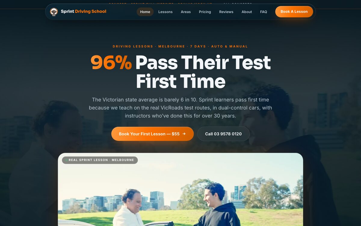 Sprint Driving School website homepage built by Scalus