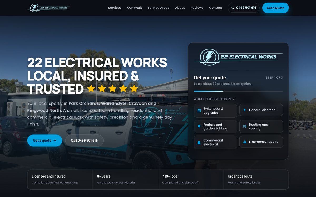 22 Electrical Works website built by Scalus