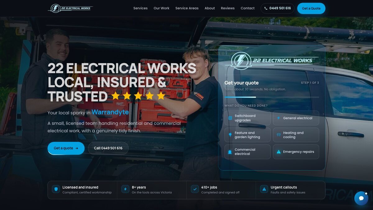 The 22 Electrical Works website built by Scalus