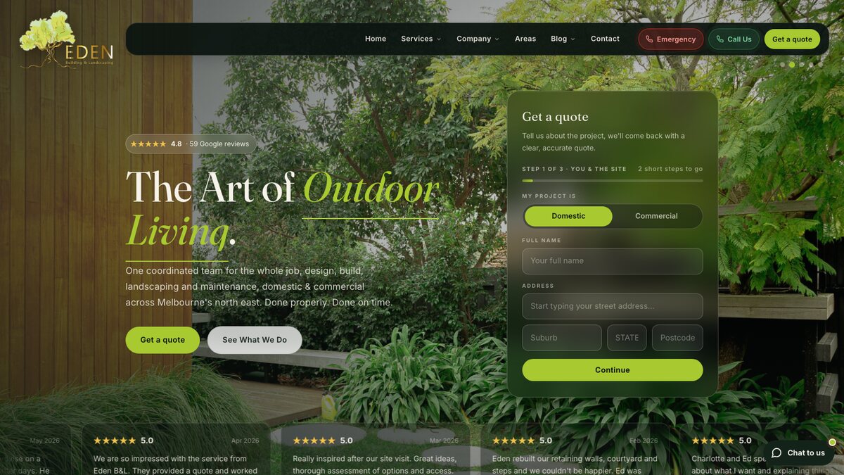 The Eden Building and Landscaping website built by Scalus